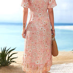 Zeagoo Women's Bohemian Floral Tie Front V Neck Midi Dresses