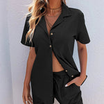Zeagoo Womens 2 Piece Outfits Cotton Linen Shirt and Drawstring Short Set Vacation Set Casual Tracksuits (US Only)
