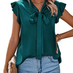 Zeagoo Satin Blouses for Women Sleeveless Bow Tops