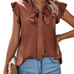 Zeagoo Satin Blouses for Women Sleeveless Bow Tops
