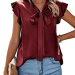 Zeagoo Satin Blouses for Women Sleeveless Bow Tops