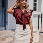 Zeagoo Satin Blouses for Women Sleeveless Bow Tops