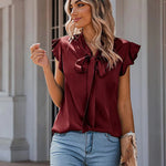Zeagoo Satin Blouses for Women Sleeveless Bow Tops
