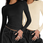 Zeagoo Women Y2K Crewneck Long Sleeve Slim Fit T-Shirt