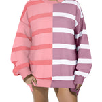 Zeagoo Striped Oversized Sweater Color Block Loose Pullover Top