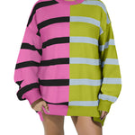 Zeagoo Striped Oversized Sweater Color Block Loose Pullover Top