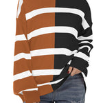 Zeagoo Striped Oversized Sweater Color Block Loose Pullover Top