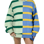 Zeagoo Striped Oversized Sweater Color Block Loose Pullover Top