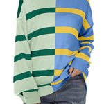 Zeagoo Striped Oversized Sweater Color Block Loose Pullover Top