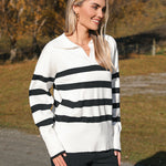 Zeagoo Women's Fall Striped Sweater V Neck Oversized Knitted Tops
