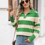 Zeagoo Women's Fall Striped Sweater V Neck Oversized Knitted Tops