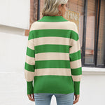 Zeagoo Women's Fall Striped Sweater V Neck Oversized Knitted Tops