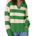 Zeagoo Women's Fall Striped Sweater V Neck Oversized Knitted Tops