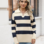 Zeagoo Women's Fall Striped Sweater V Neck Oversized Knitted Tops