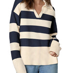 Zeagoo Women's Fall Striped Sweater V Neck Oversized Knitted Tops
