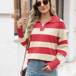 Zeagoo Women's Fall Striped Sweater V Neck Oversized Knitted Tops