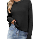 Zeagoo Women's Crew Neck Cropped Sweater Long Sleeve Knit Tops