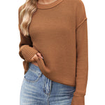 Zeagoo Women's Crew Neck Cropped Sweater Long Sleeve Knit Tops