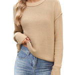 Zeagoo Women's Crew Neck Cropped Sweater Long Sleeve Knit Tops