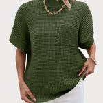 Zeagoo Vest Mock Neck Batwing Short Sleeve Ribbed Knit Tops