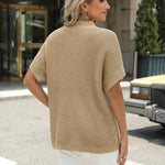 Zeagoo Vest Mock Neck Batwing Short Sleeve Ribbed Knit Tops