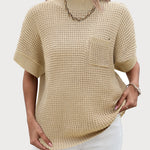 Zeagoo Vest Mock Neck Batwing Short Sleeve Ribbed Knit Tops