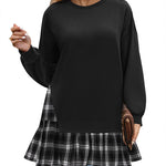 Zeagoo Women Oversized Sweatshirt Plaid Patchwork Dress
