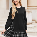 Zeagoo Women Oversized Sweatshirt Plaid Patchwork Dress