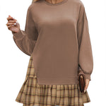 Zeagoo Women Oversized Sweatshirt Plaid Patchwork Dress