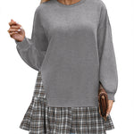 Zeagoo Women Oversized Sweatshirt Plaid Patchwork Dress