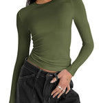 Zeagoo Women Y2K Crewneck Long Sleeve Slim Fit T-Shirt