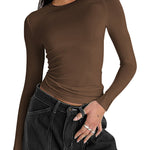 Zeagoo Women Y2K Crewneck Long Sleeve Slim Fit T-Shirt