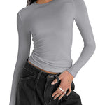Zeagoo Women Y2K Crewneck Long Sleeve Slim Fit T-Shirt