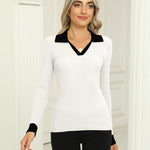 Zeagoo Womens Sweater Long Sleeve V Neck Ribbed Knit Tops