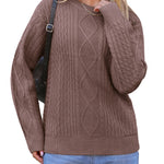 Zeagoo Women's Crew Neck Cable Knit Pullover Sweater