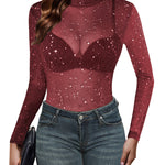 Zeagoo Mesh Top Women Long Sleeve See Through Shirt