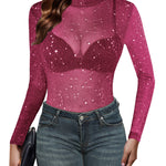 Zeagoo Mesh Top Women Long Sleeve See Through Shirt