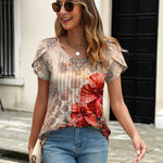 Zeagoo Tops Petal Short Sleeve Casual Crew Neck Shirts