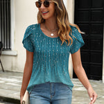 Zeagoo Tops Petal Short Sleeve Casual Crew Neck Shirts