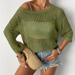 Zeagoo Women's Crochet Hollow Out 3/4 Sleeve Pullover