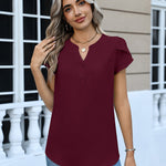 Simple Yet Stylish Textured Cap Short Sleeve Blouse (US Only)