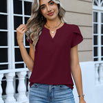 Simple Yet Stylish Textured Cap Short Sleeve Blouse (US Only)