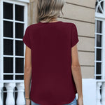 Simple Yet Stylish Textured Cap Short Sleeve Blouse (US Only)