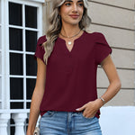 Simple Yet Stylish Textured Cap Short Sleeve Blouse (US Only)