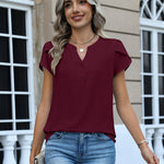Simple Yet Stylish Textured Cap Short Sleeve Blouse (US Only)