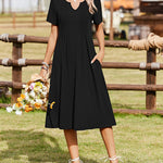 Zeagoo Women's Casual Short Sleeve A-line Midi Dress with Pocket (US Only)