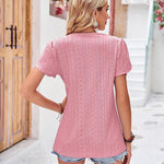 Zeagoo Short Sleeve Tops for Women Casual V Neck Lace T-Shirts Petal Sleeve Shirt Eyelet Pleated Loose Blouses (Us Only)