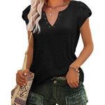 Zeagoo Short Sleeve Tops for Women Casual V Neck T-Shirts Petal Sleeve Shirt Eyelet Pleated Loose Blouses (Us Only)