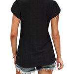 Zeagoo Short Sleeve Tops for Women Casual V Neck T-Shirts Petal Sleeve Shirt Eyelet Pleated Loose Blouses (Us Only)