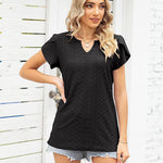 Zeagoo Short Sleeve Tops for Women Casual V Neck T-Shirts Petal Sleeve Shirt Eyelet Pleated Loose Blouses (Us Only)